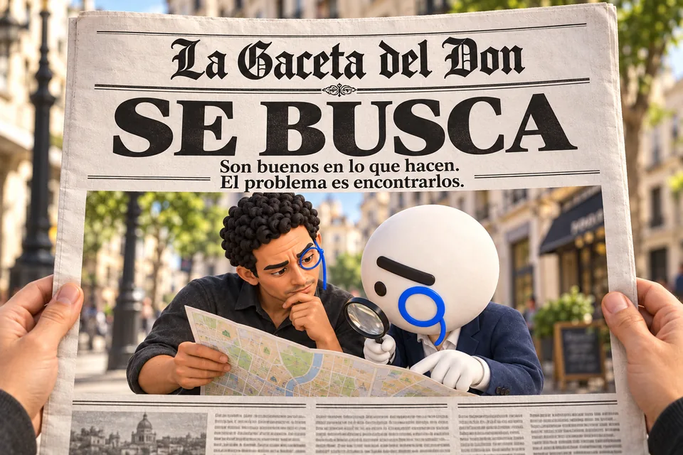 Periódico ficticio La Gaceta del Don: Arturo y El Don buscan orientarse con un mapa