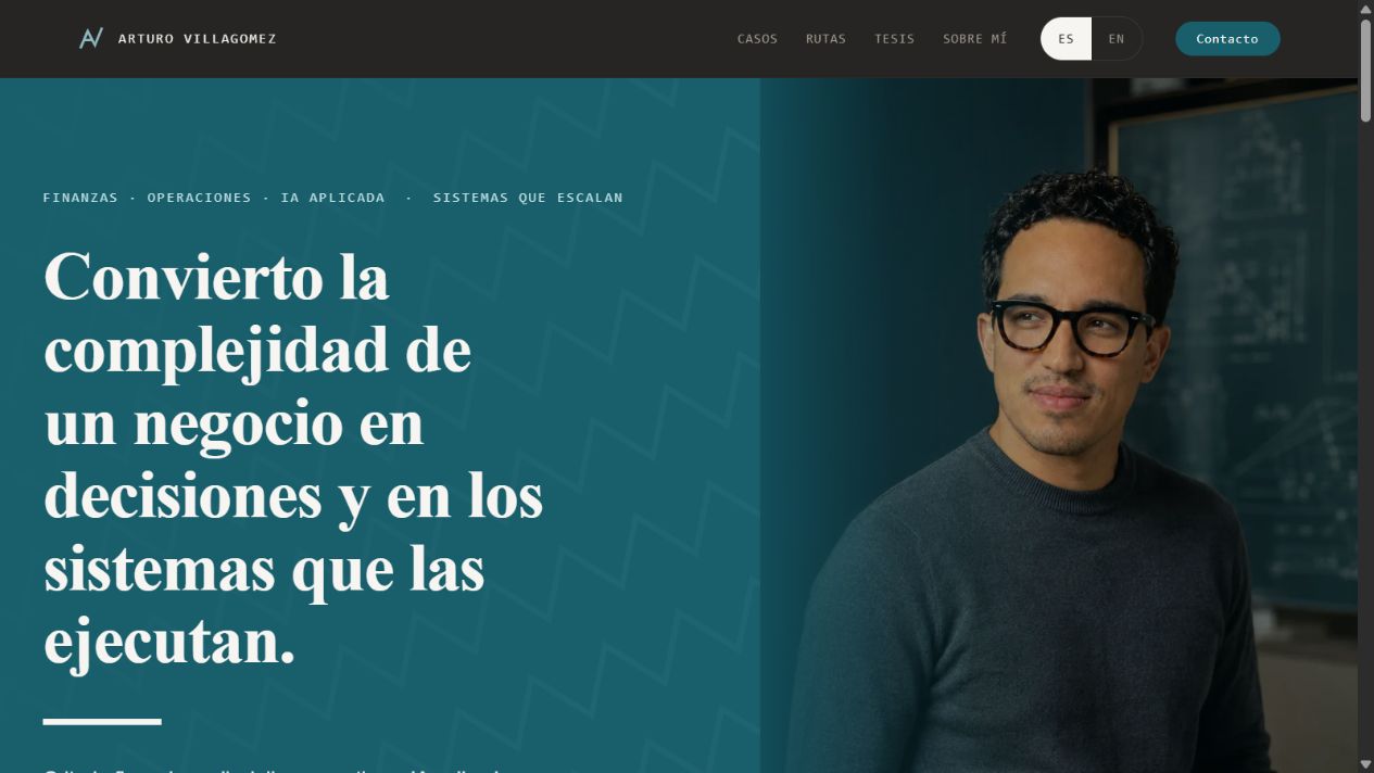 Portada del sitio web público de Arturo Villagomez
